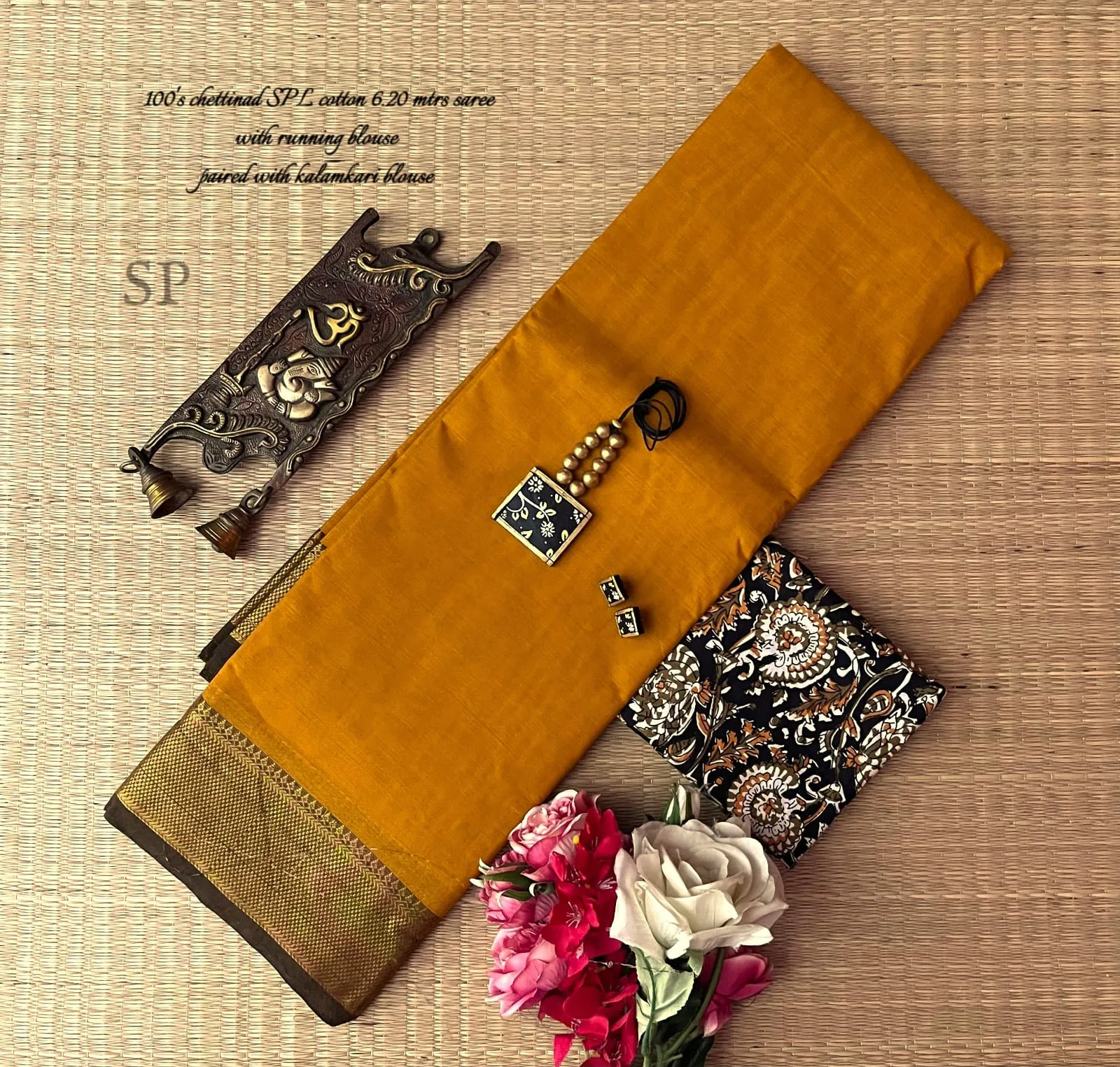 Traditional Weave Chettinad Cotton Saree with Kalamkari Blouse